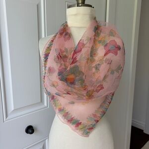 Vintage sheer square pink floral print scarf